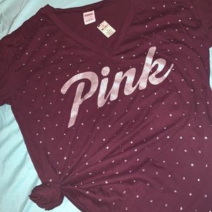 NEW! PINK V-NECK T-SHIRT 💎BLING all over!! 💎 💎